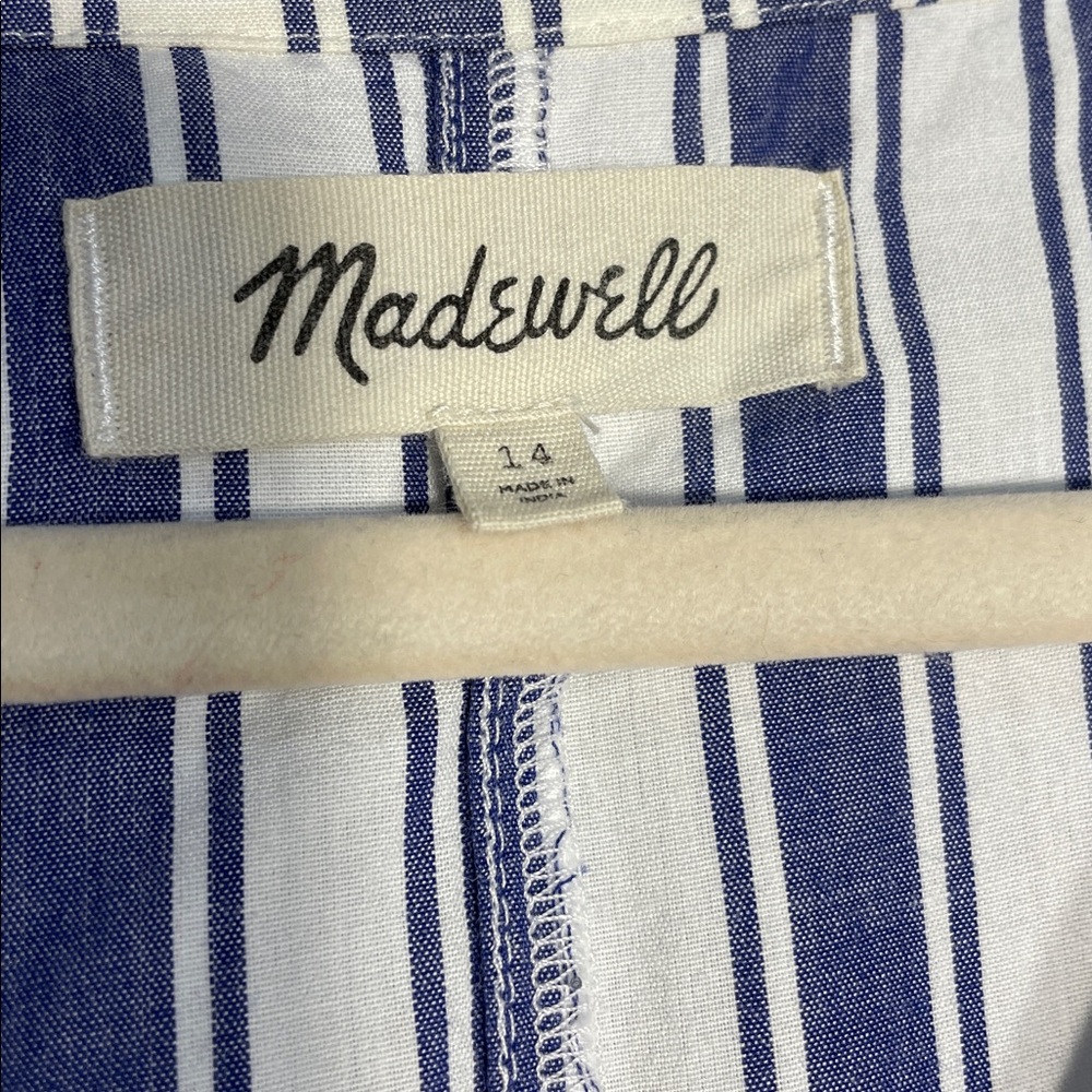 Madewell Midi Maxi Dress Size 14 Ava Blue White Striped Ruffle Tiered V Neck - Picture 8 of 16